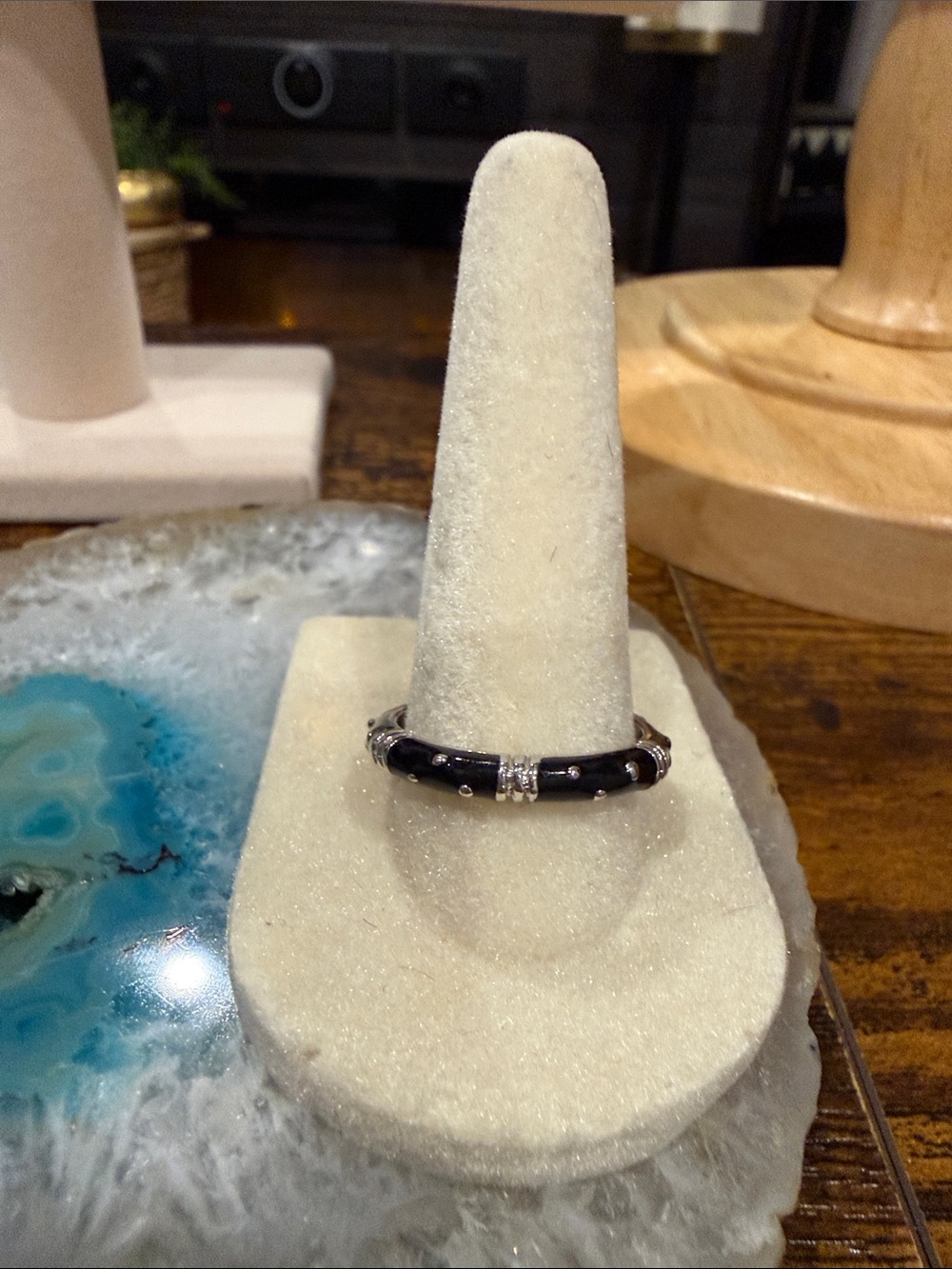 Black Ceramic Band Ring with Silver Accents